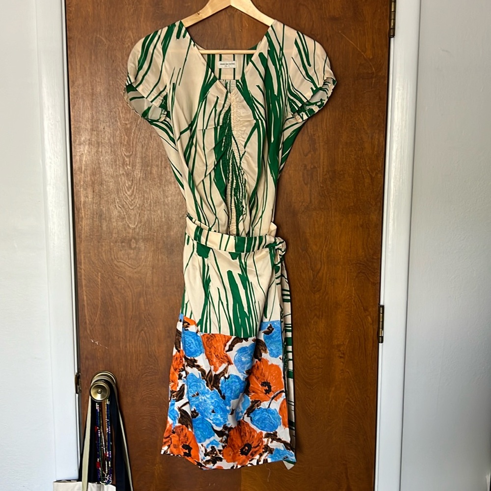 Dries Van Noten Floral Silk Wrap Around Dress Size 38